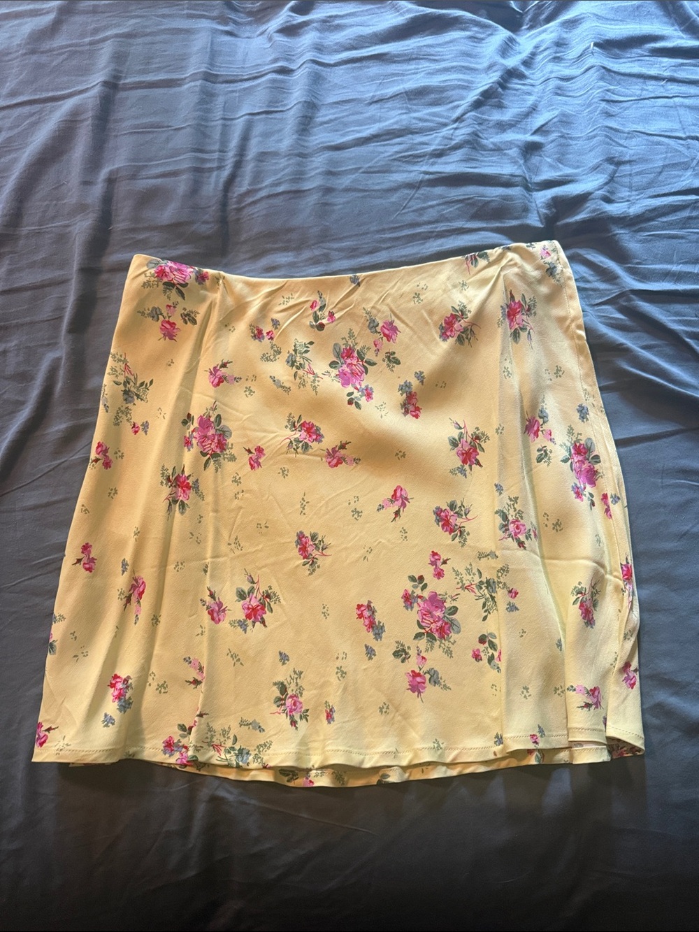 Anthropologie Yellow Mini Skirt with Pink Floral Print